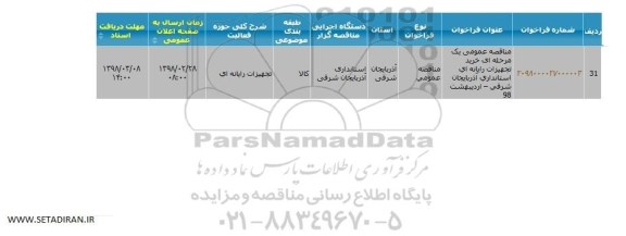 مناقصه, مناقصه عمومی خرید تجهیزات رایانه ای استانداری 