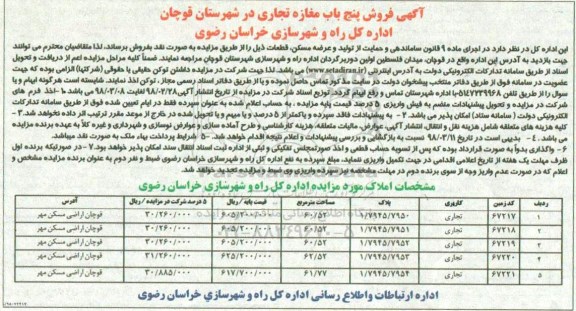 مزایده ،مزایده فروش زمین تجاری به مساحت 120