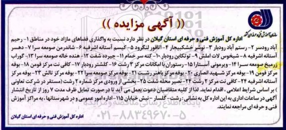 مزایده, مزایذه واگذاری فضاهای مازاد