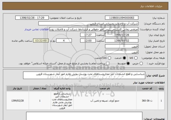 استعلام شناسایی و قطع انشعابات غیر مجازروستاهای تحت پوشش بخش طارم امور آبفار شهرستان قزوین 