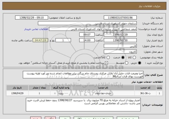 استعلام احیا ومرمت قنات جلیل آباد بخش مرکزی روستای جام بزرگی برابر مطالعات انجام شده وبر آورد اولیه پیوست فهرست بهای قنات سال98