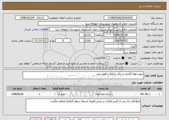 استعلام جهت لوله گذاری و خاک برداری و قلوه ریزی