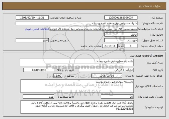 استعلام دانسیته سوئیچ طبق شرح پیوست