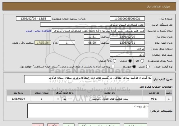 استعلام بکارگیری از ظرفیت نیروی انتظامی در گشت های ویژه حفظ کاربری در سطح استان مرکزی
