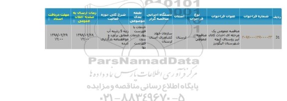 مناقصه عمومی ، مناقصه احداث کانال آببر