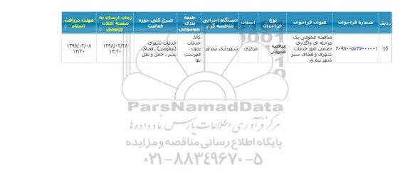 مناقصه, مناقصه واگذاری حجمی امور خدمات شهری و فضای سبز 