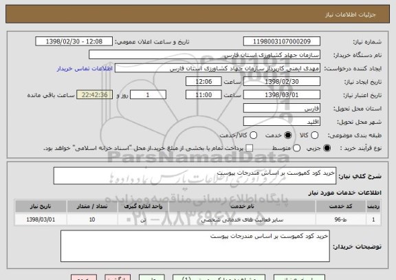 استعلام خرید کود کمپوست بر اساس مندرجات پیوست 