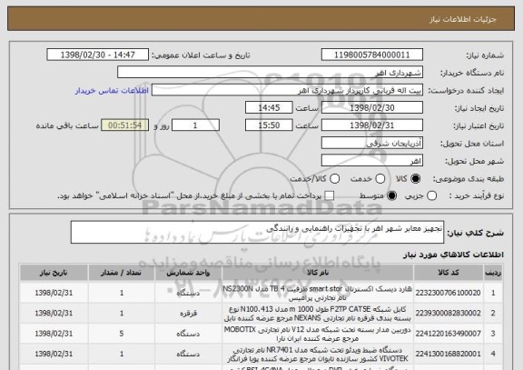 استعلام تجهیز معابر شهر اهر با تجهیزات راهنمایی و رانندگی