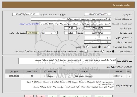 استعلام لازم به ذکر است درصورت عدم امضاء  "فرم تعهد بازدید"  پیوست ارائه  قیمت پذیرفته نیست.