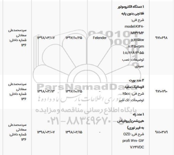 استعلام, استعلام 1 دستگاه الکتروموتور فلانچی بدون پایه...
