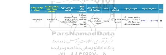 مناقصه تکمیل جاده بین مزارع 