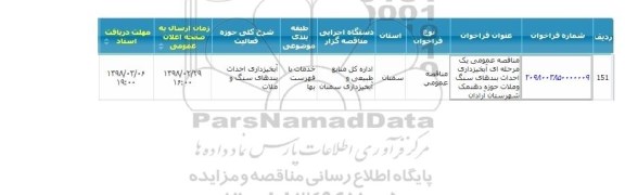 مناقصه آبخیزداری احداث بندهای سنگ و ملات
