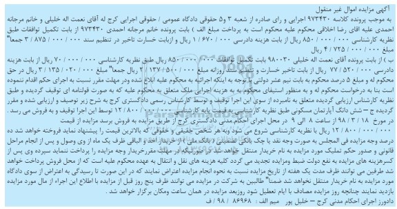 مزایده , مزایده آپارتمان مسکونی 