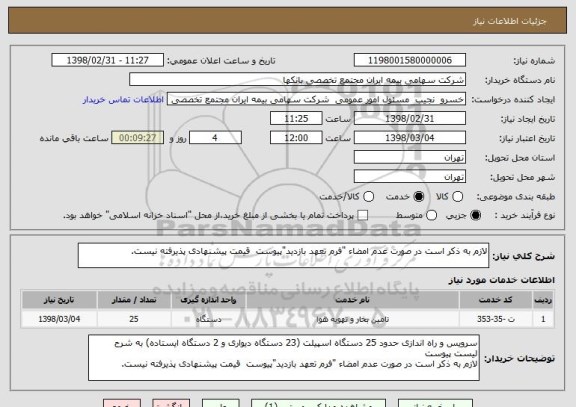 استعلام لازم به ذکر است در صورت عدم امضاء "فرم تعهد بازدید"پیوست  قیمت پیشنهادی پذیرفته نیست.