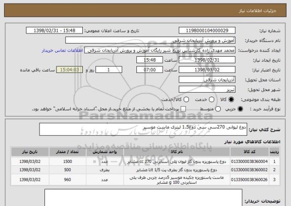 استعلام دوغ لیوانی 270سی سی دوغ1.5 لیتری ماست موسیر 
