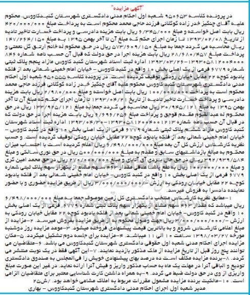 مزایده،مزایده 463 سهم مشاع از یکهزار سهم پلاک ثبتی