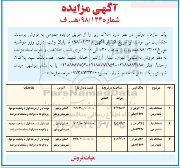 مزایده،مزایده فروش املاک