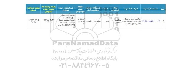 مناقصه عمومی,  مناقصه عمومی یک مرحله ای ساماندهی معابر شهری