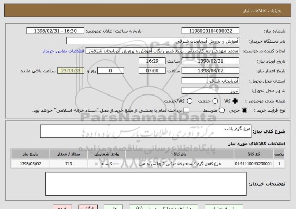 استعلام مرغ گرم باشد