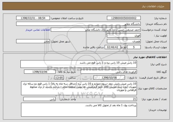 استعلام 10 راس میش 10 راس بره و 1 راس قوچ می باشد