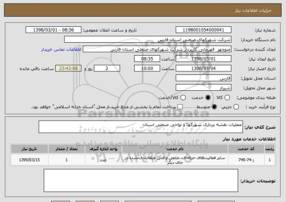 استعلام عملیات نقشه برداری شهرکها و نواحی صنعتی استان