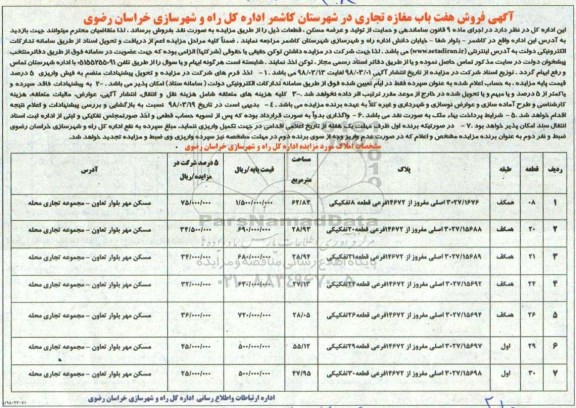 مزایده فروش هفت باب مغازه تجاری