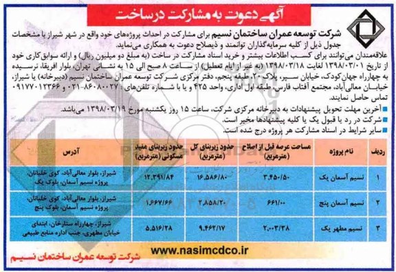 آگهی, مناقصه دعوت به مشارکت در ساخت