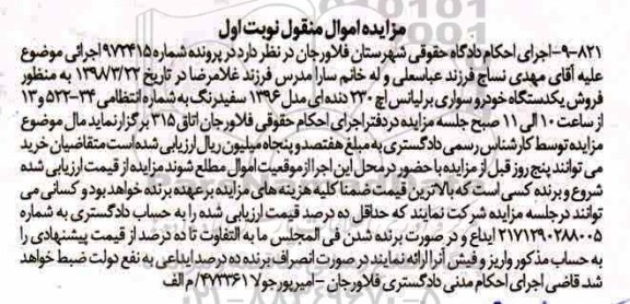 مزایده مزایده یک دستگاه خودرو سواری برلیانس