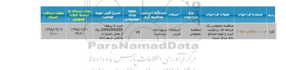 مناقصه, مناقصه عمومی درخواست خرید و تهیه مصالح دانه بندی شده 