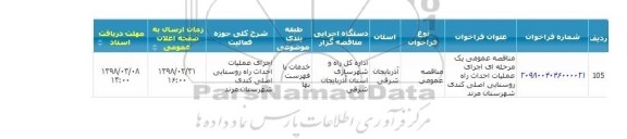 مناقصه, مناقصه اجرای عملیات احداث راه روستایی 