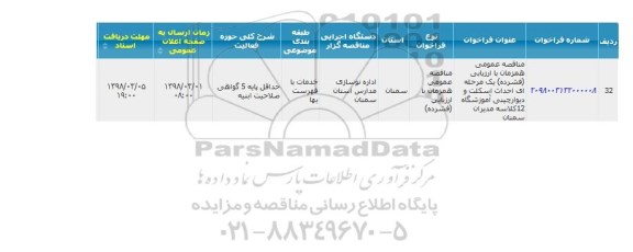 مناقصه, مناقصه  احداث اسکلت و دیوارچینی آموزشگاه  12 کلاسه 