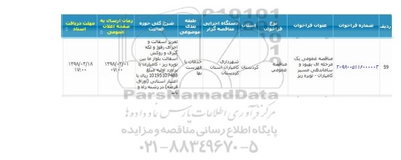 مناقصه بهبود و ساماندهی مسیر