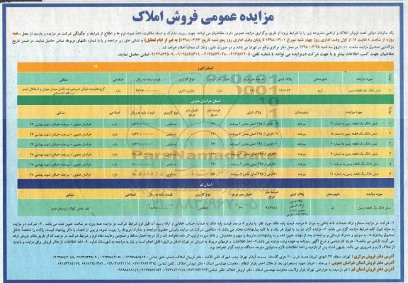 مزایده مزایده فروش املاک کاربری مسکونی و تجاری
