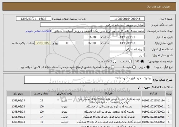 استعلام ازشرکت خوشگوار مشهدباشد