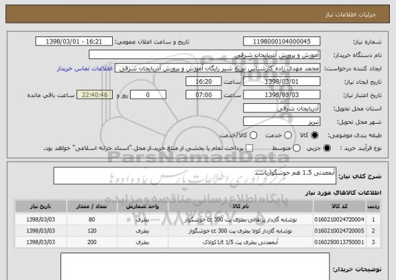 استعلام آبمعدنی 1.5 هم خوشگوارباشد