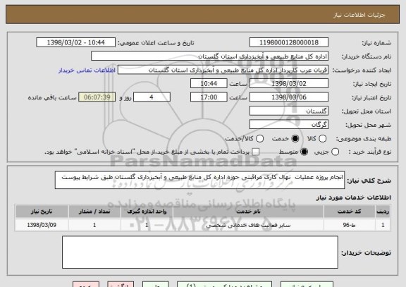 استعلام انجام پروژه عملیات  نهال کاری مراقبتی حوزه اداره کل منابع طبیعی و آبخیزداری گلستان طبق شرایط پیوست