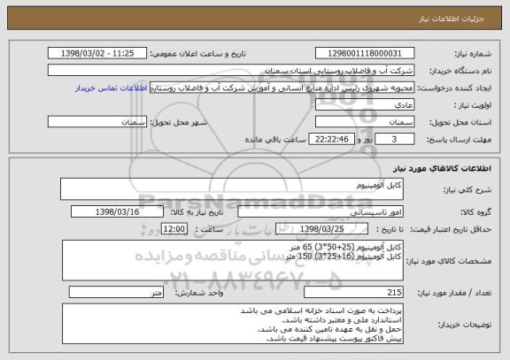 استعلام کابل آلومینیوم