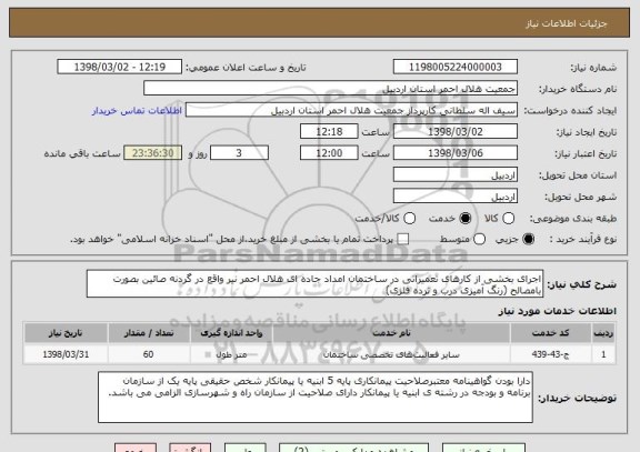 استعلام اجرای بخشی از کارهای تعمیراتی در ساختمان امداد جاده ای هلال احمر نیر واقع در گردنه صائین بصورت بامصالح (رنگ آمیزی درب و نرده فلزی)
