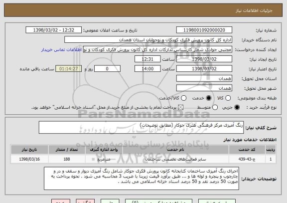 استعلام رنگ آمیزی مرکز فرهنگی هنری جوکار (مطابق توضیحات)