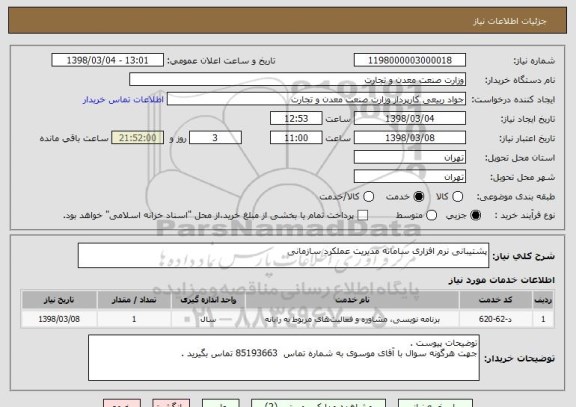 استعلام پشتیبانی نرم افزاری سامانه مدیریت عملکرد سازمانی