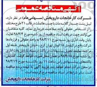 آگهی مناقصه عمومی, مناقصه لیبل پشت چسبدار گلاسه مات با چسب هاتملت در قالب 21 طرح 