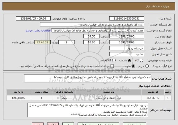 استعلام احداث روشنایی استراحتگاه بعداز روستای مهر شاهرود-سبزوار(مطابق فایل پیوست)