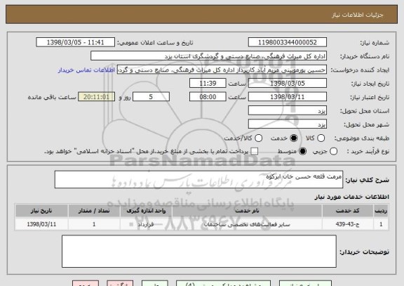 استعلام مرمت قلعه حسن خان ابرکوه