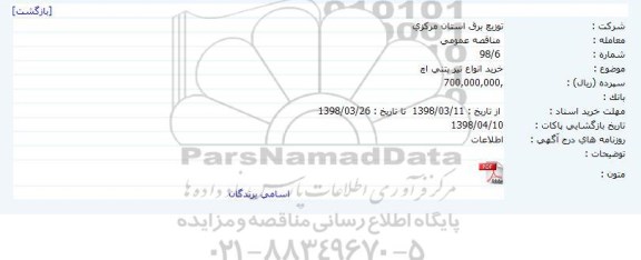مناقصه, مناقصه خرید انواع تیر بتنی اچ 