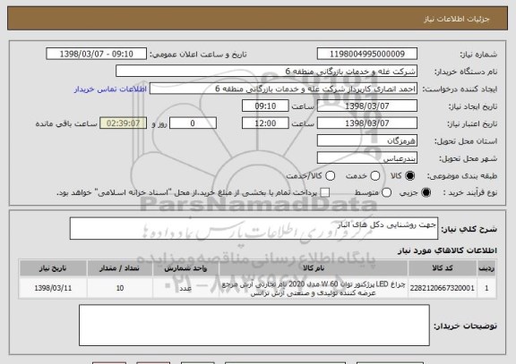 استعلام جهت روشنایی دکل های انبار
