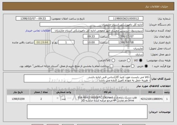 استعلام -کالا می بایست مورد تایید کارشناس فنی اداره باشد.
- هزینه حمل به عهده تامین کننده می باشد .
