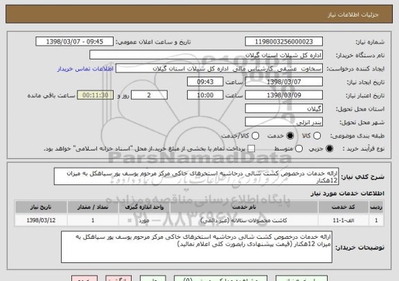 استعلام ارائه خدمات درخصوص کشت شالی درحاشیه استخرهای خاکی مرکز مرحوم یوسف پور سیاهکل به میزان 12هکتار 