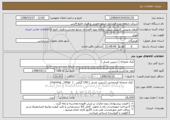 استعلام کیک صبحانه ( شیرین عسل )