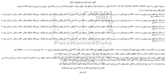 مزایده، مزایده ششدانگ عرصه 5 قطعه مزروعی