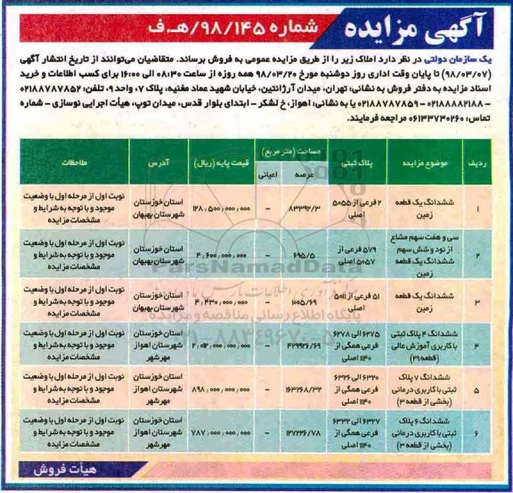مزایده مزایده فروش املاک